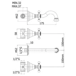 Kronenbach IOTA 2.0 Dreiloch-Waschtisch-Wandarmatur 17,5 Cm