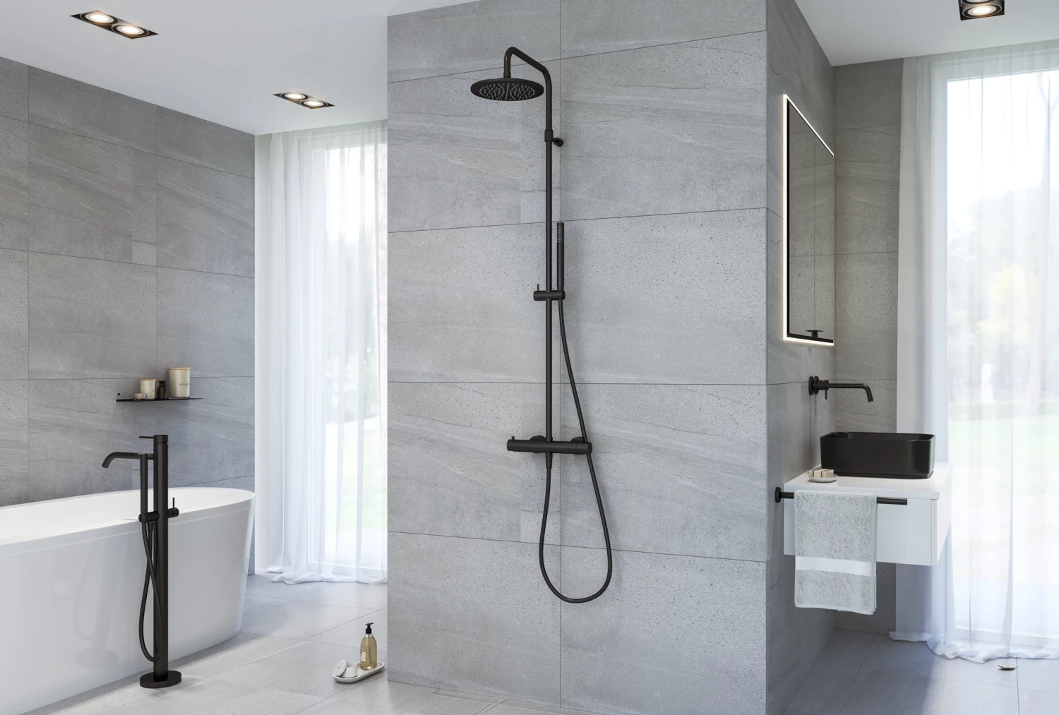 Kronenbach Lima 2.0 Black Duschsystem mit Thermostat, Kopfbrause Ø 22,5 cm Kronenbach Lima 2.0 Black Duschsystem Mit Thermostat, Kopfbrause Ø 22,5 Cm -Kronenbach kronenbach badarmaturen lima 2 dusche black 12193241