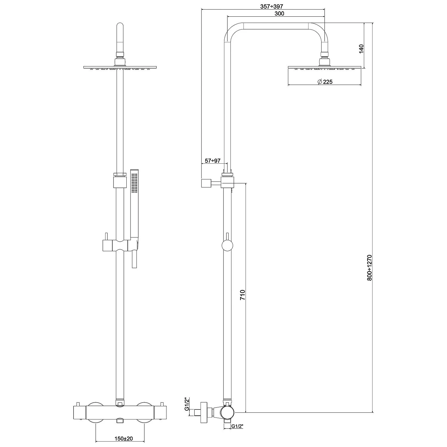 Kronenbach Lima 2.0 Black Duschsystem mit Thermostat, Kopfbrause Ø 22,5 cm Kronenbach Lima 2.0 Black Duschsystem Mit Thermostat, Kopfbrause Ø 22,5 Cm -Kronenbach kronenbach badarmaturen lima 2 dusche black 6923855